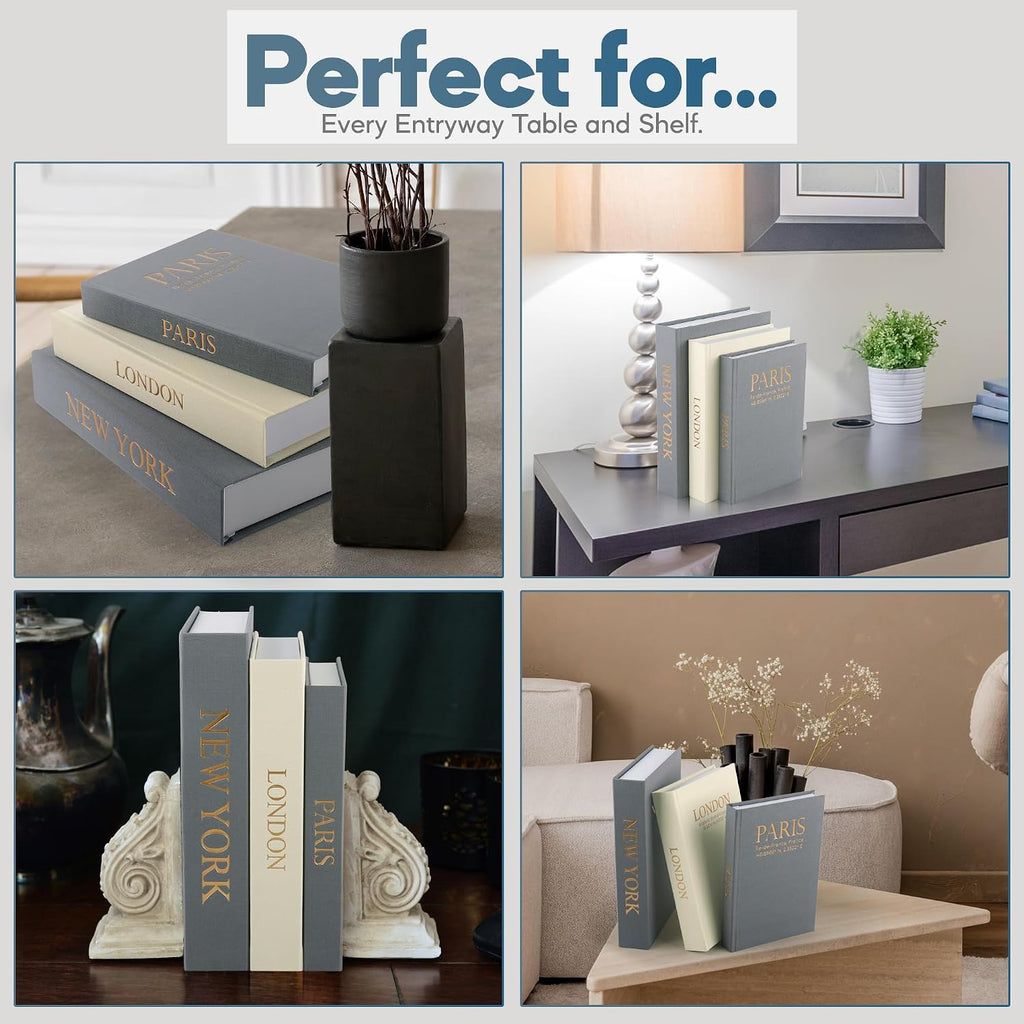 Faux Book Storage Box Set (Set of 3) - Decorative Faux Books with Hidden Storage for Coffee Table Decor, Bookshelf or