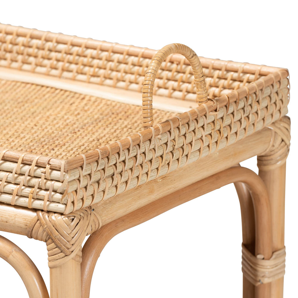 Lombok Modern Bohemian Natural Rattan 2-Tier Console Table