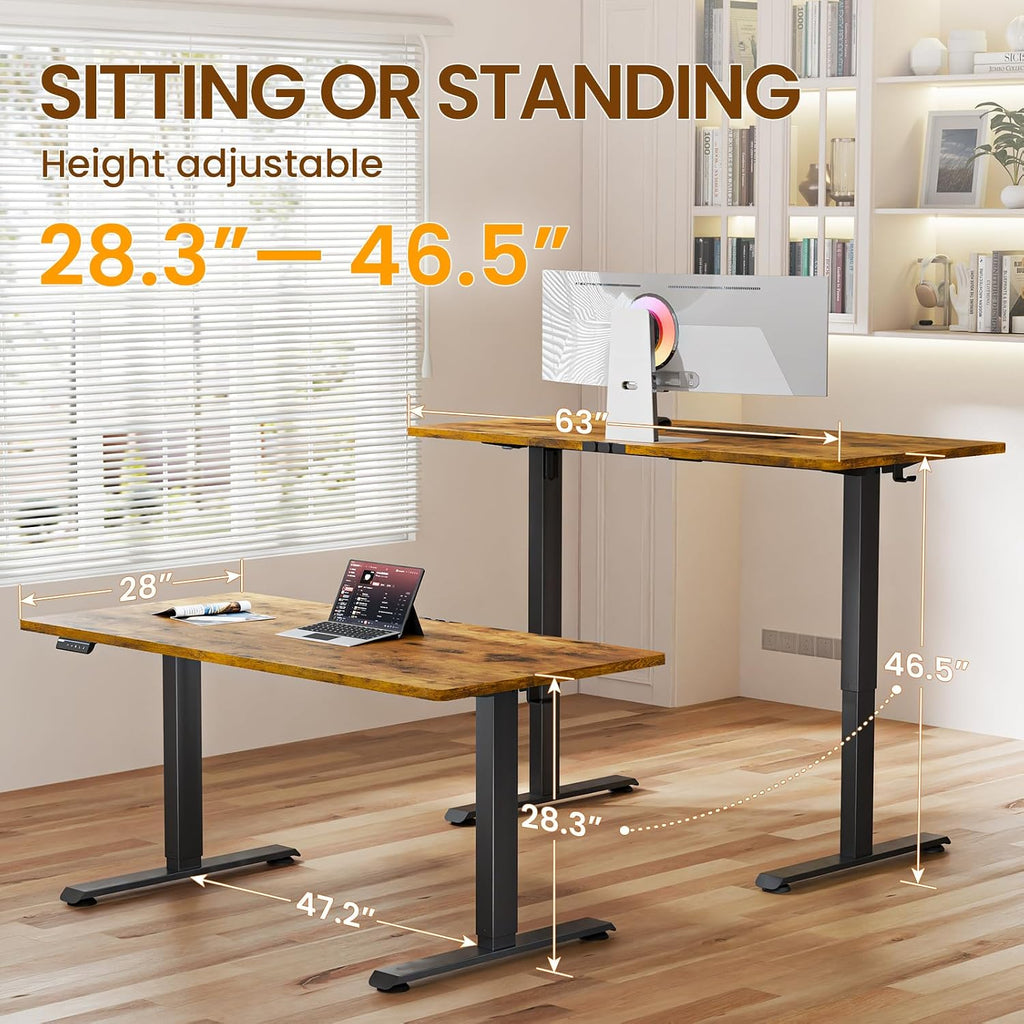 63" x 28" Super Large Standing Desk, Conference Room Tables, Brown | Height Adjustable Electric Computer Desk, Sit to