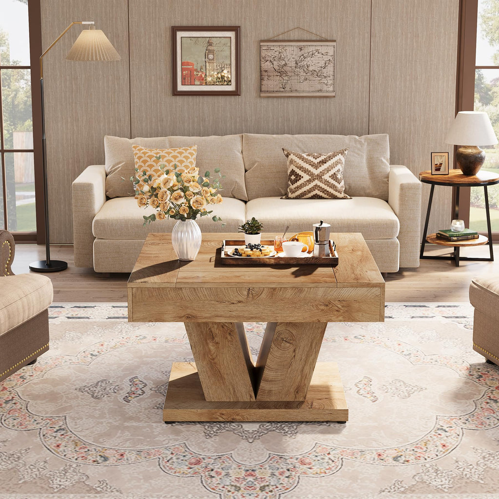 Square Coffee Table, Wood Center Table, 31.5" Modern Cocktail Tea Accent Table, Natural