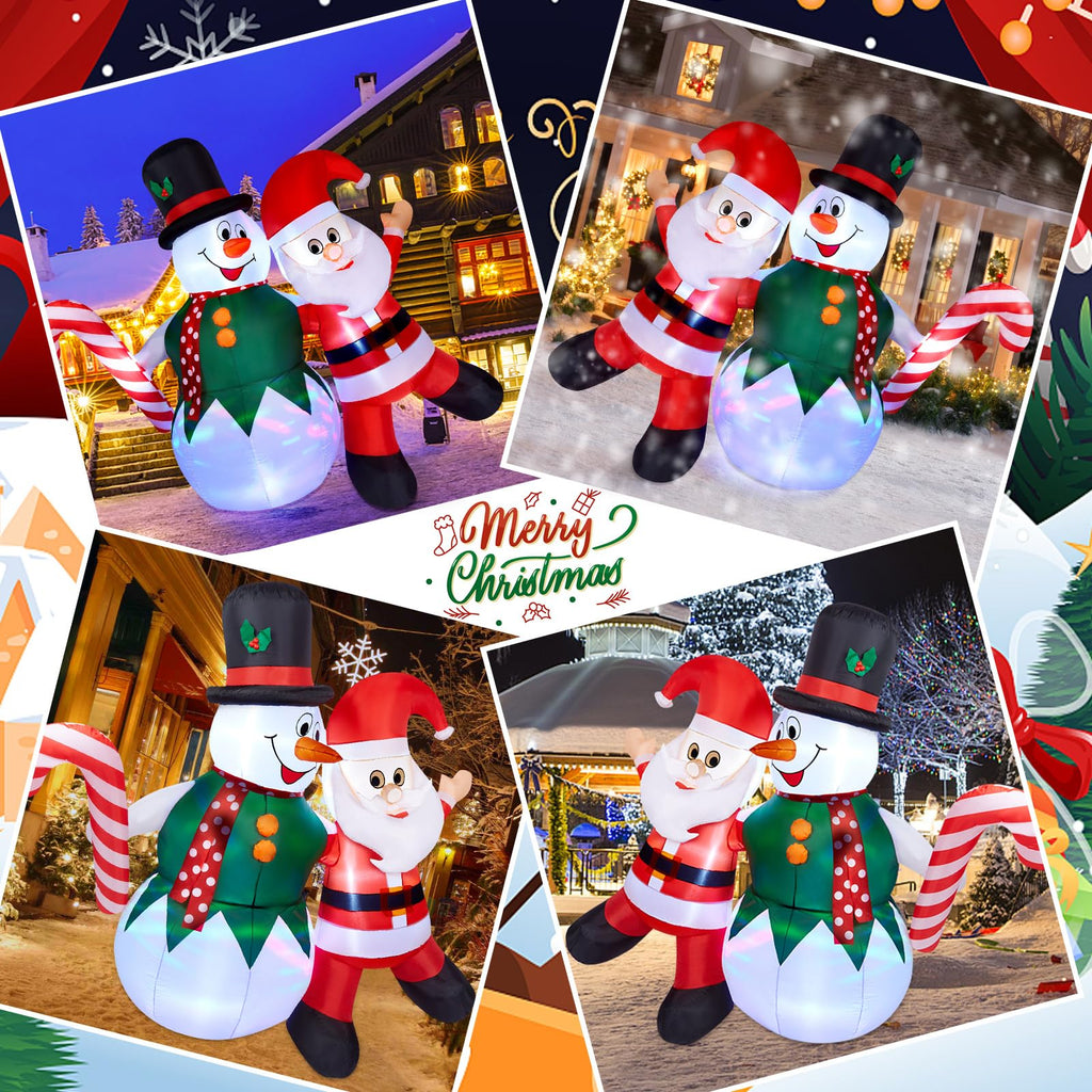 Christmas Inflatable, 6FT Inflatable Snowman and Santa Claus with Built-in LED Lights, Outdoor Christmas Decorations