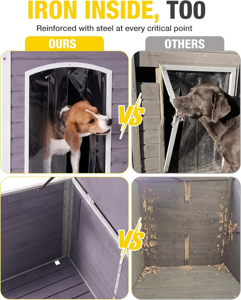 Heated Dog House for Winter Outdoor Dog Kennel with All-Around Iron Frame-100% Insulated Guarantee