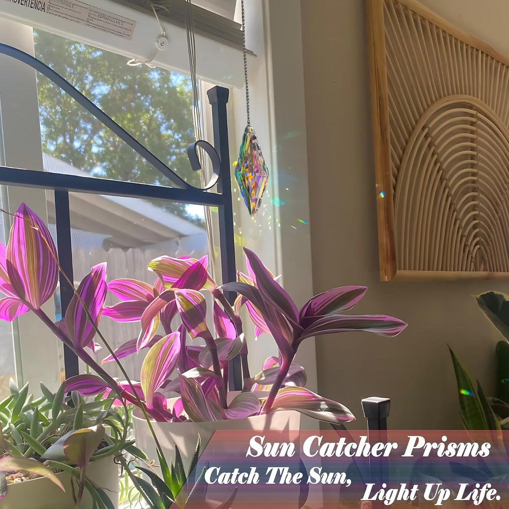 5" Large Crystal Sun Catcher 3PCS - Hanging Prism Rainbow Maker Windows - K9 Crystal Prism Suncatcher Set for Indoor