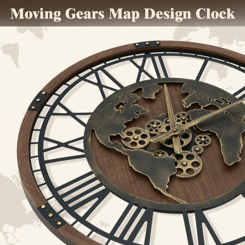 Large Wall Clock Decorative: 32" Moving Gear Clocks Battery Operate