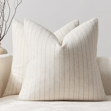 Pack of 2 Linen Striped Throw Pillow Covers 22x22 Neutral Couch Pillow Cases Farmhouse Decorative Square Accents Sofa