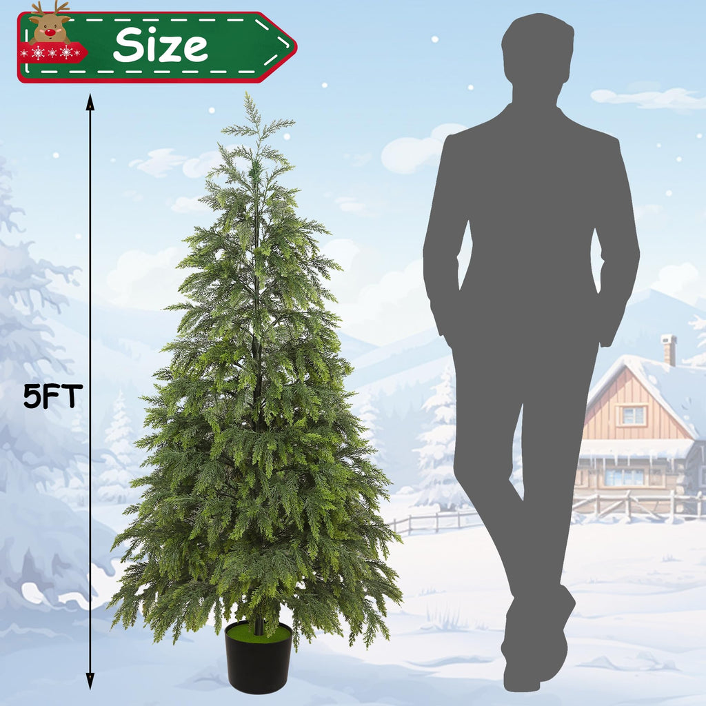 5FT Cedar Christmas Tree with Lights Artificial Potted Tree