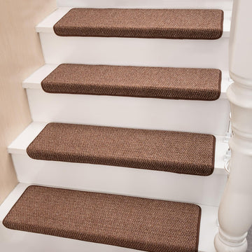 Bullnose Carpet Faux Sisal Stair Treads | Set of 14 | Stair Treads for Wooden Steps Indoor Anti Slip Braided