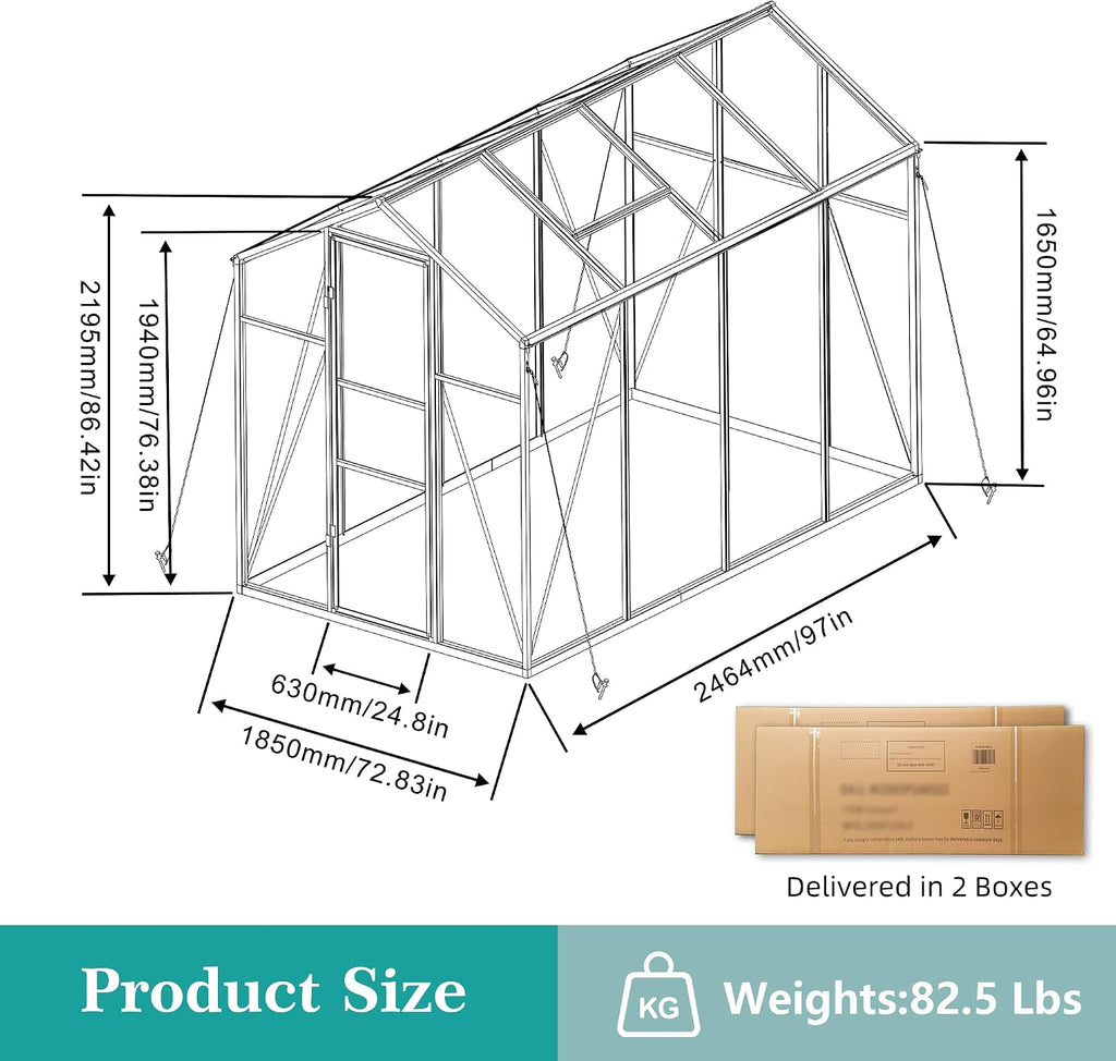 Walk-in Greenhouse 6x14FT, Aluminum Frame Polycarbonate Green House Kit, Heavy-Duty Plant Shelter with Vent Windows &