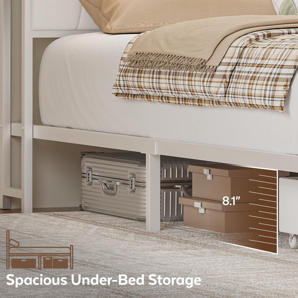 Full Corner Bed Frame with Storage Drawers, Modern Daybed with LED Lights and Charging Station, Metal Platform Bed