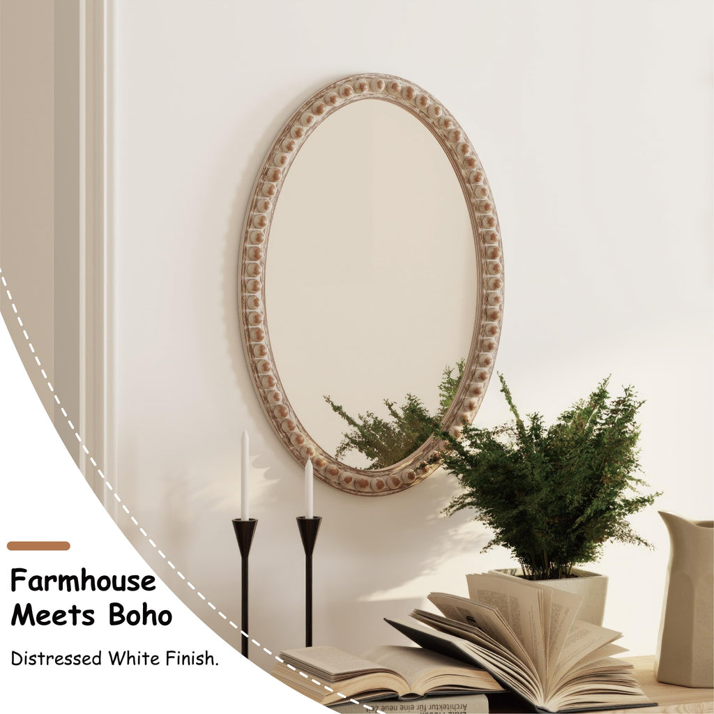 Distressed Wood Frame Accent, Rustic Farmhouse Style Decorative Wall (Oval)