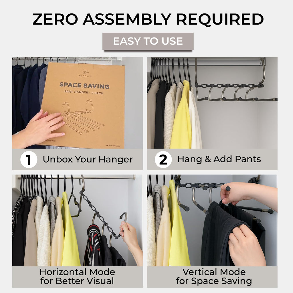 Pants Hangers Space Saving - 4 Pack - Non-Slip Multi-Tier Hangers
