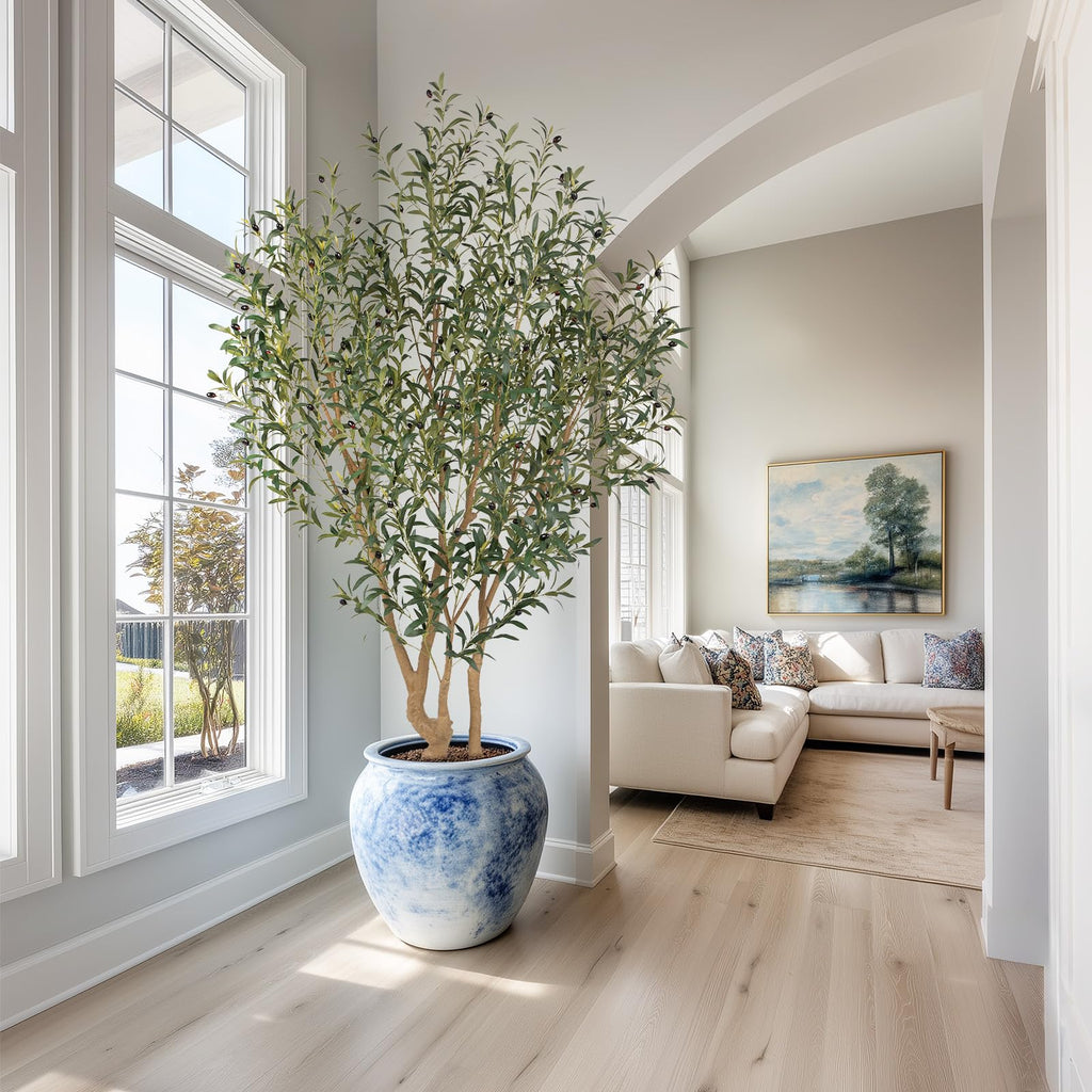 Majestic Faux Olive Tree 7 feet - Artificial Olive Tree Indoor & Outdoor with Lifelike Leaves & Textured Branches