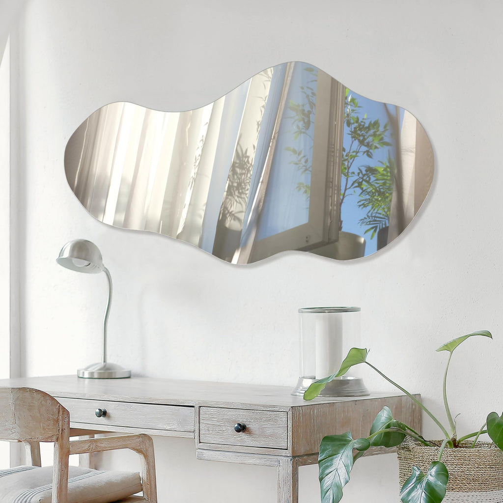 Irregular Wall Mirror Asymmetrical Mirror, 43''x24'' Decorative Modern Wall Decor Bedroom Living Room Entryway, Cloud