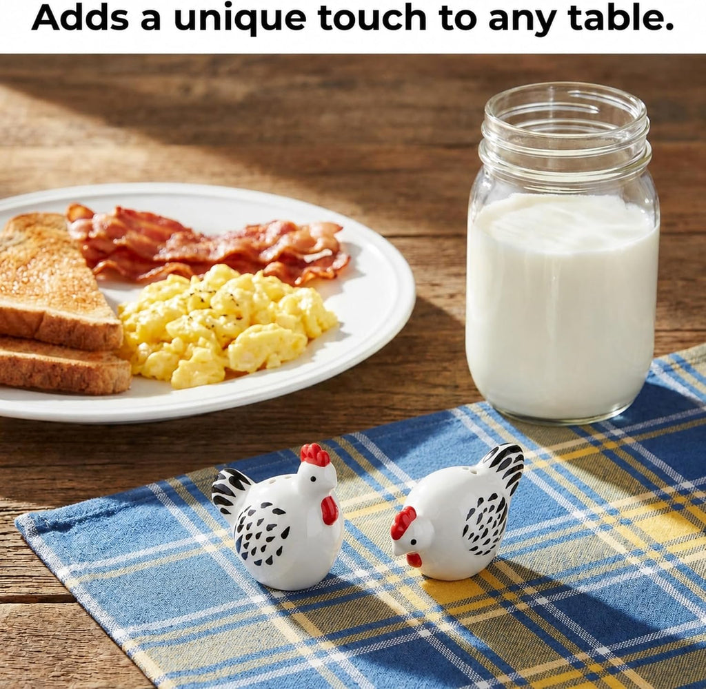 Cute Ceramic Farmhouse Salt & Pepper Shaker Set- Farm Chickens (Chickens) - Set of 2