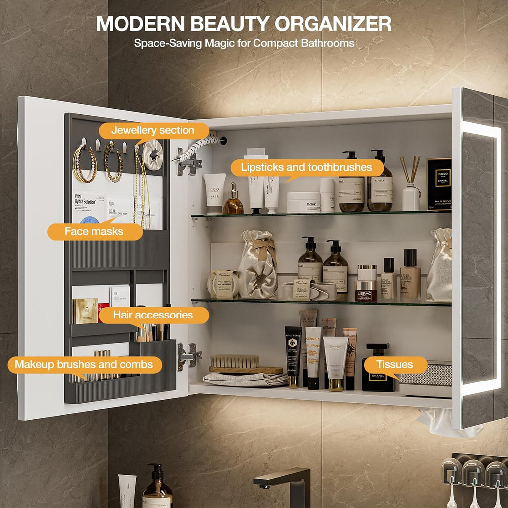 24"x32" Bathroom Medicine Cabinet with Mirror & Lights, White | Anti-Fog, Dimmable, Wall Mounted, Memory Function
