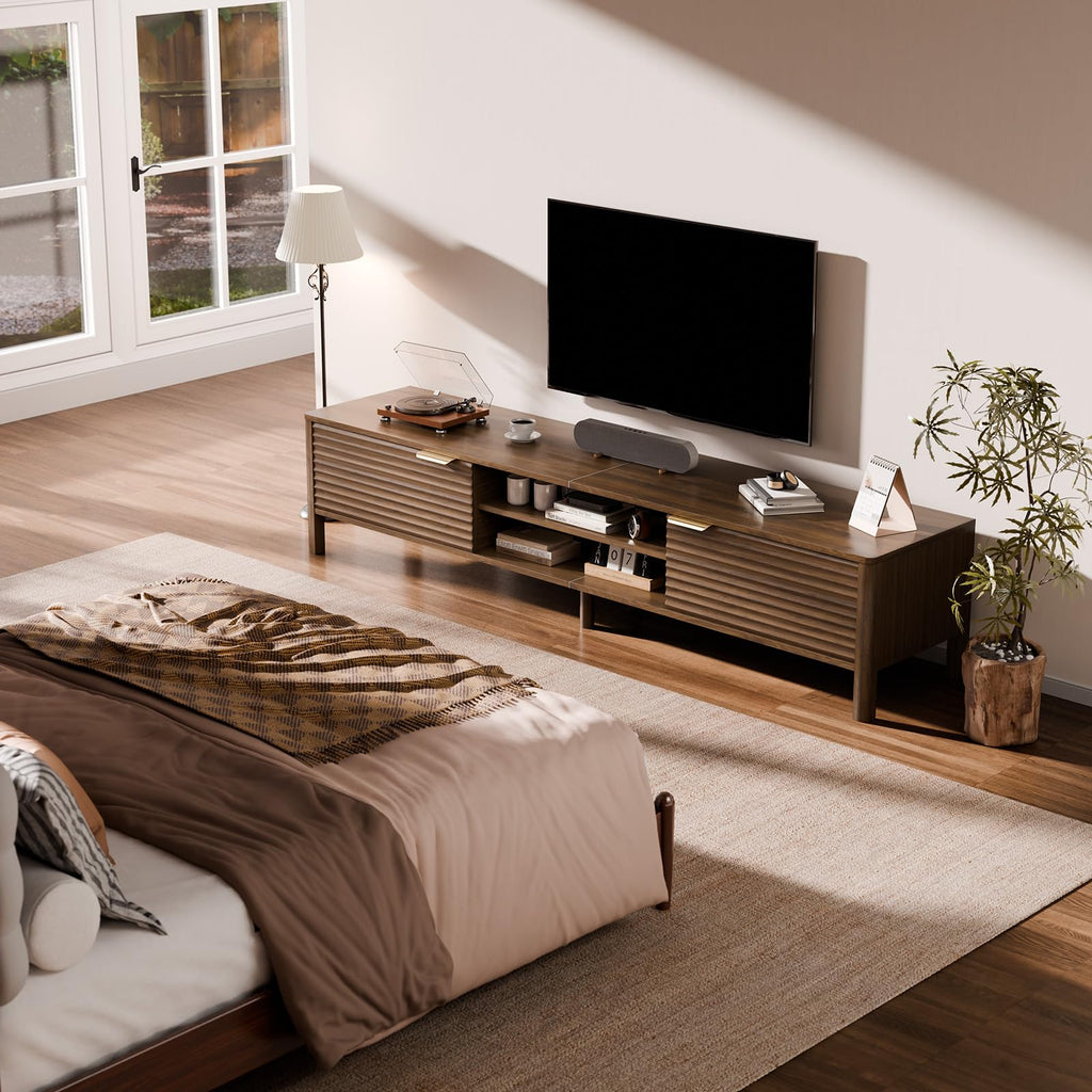 TV Stand up to 95 Inch TVs Entertainment Center Walnut 90"