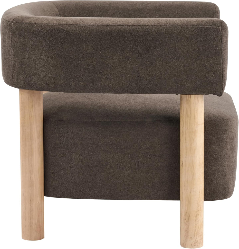 Carly Low Profile Accent Chair, Boucle Upholstered Barrel Chair, Comfy Reading Chair , Wooden Single Lounge Sofa