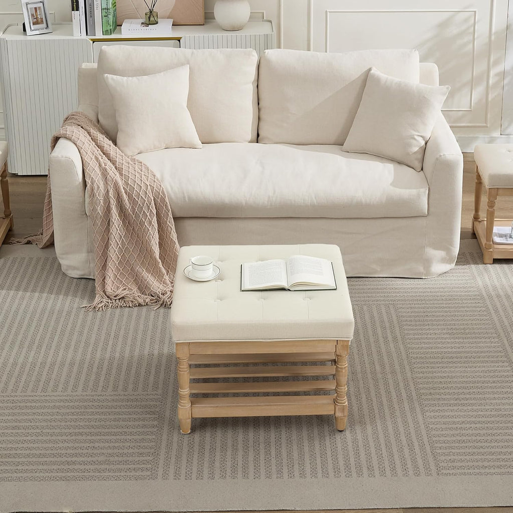 Square Ottoman Coffee Table with Storage,Upholstered Tufted Storage Ottoman Foot Rest,Mid Century Modern Coffee Table