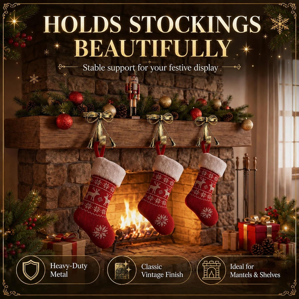 4 Pieces Christmas Bow Stocking Holders for Mantle Rustic Hanger