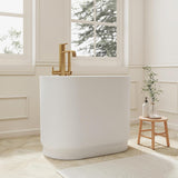 Solid Surface Japanese Soaking Tub, 39" Small Freestanding Bathtub, Stone Resin Deep Soak Stand Alone Tub for Small