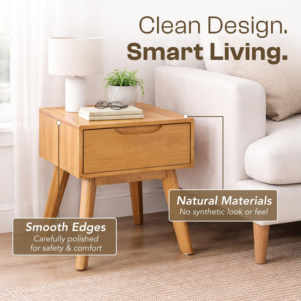 Scandinavian Nightstand - Pine Bedside Table - with Drawer