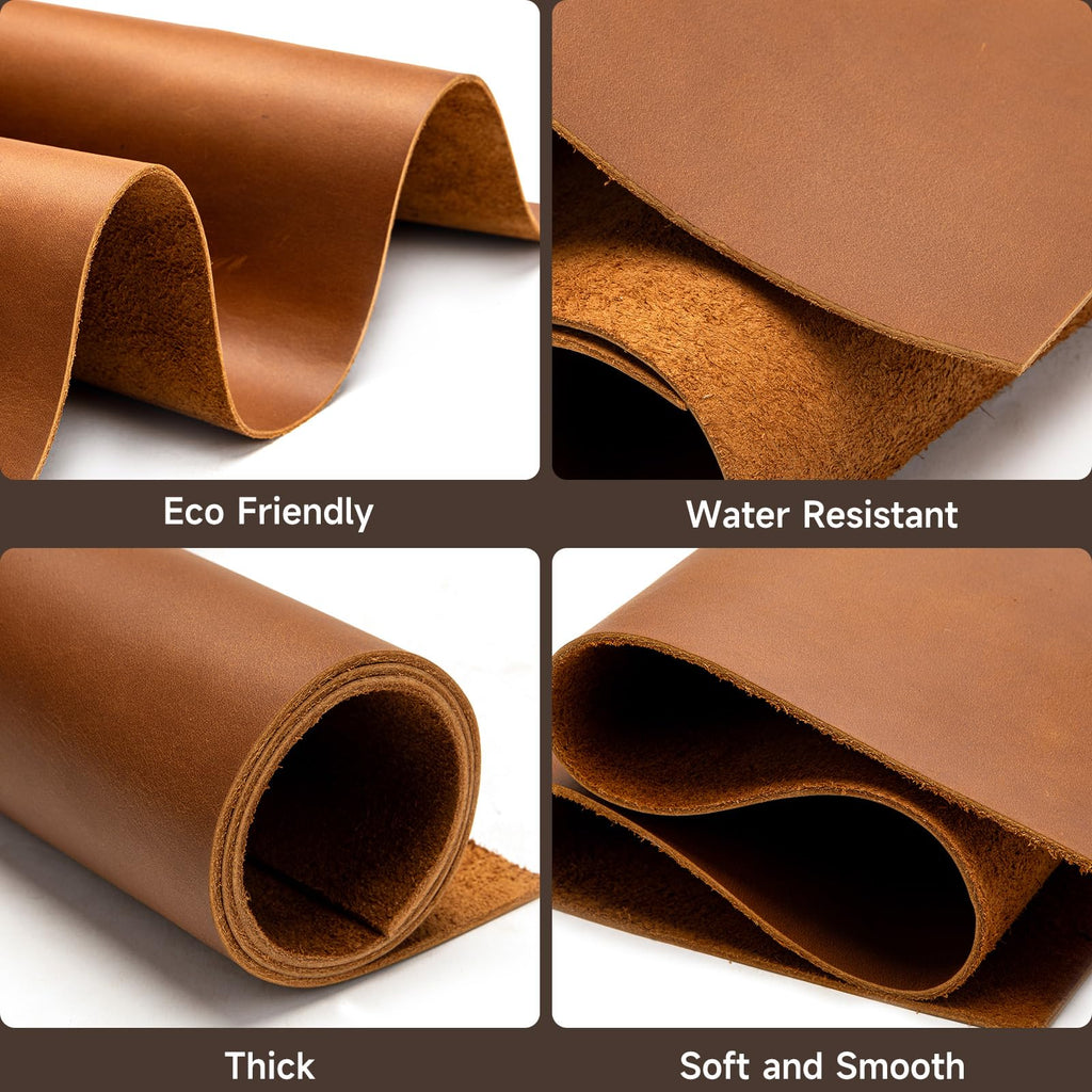 12''X24'' Genuine Leather Sheets - Tooling Leather Fabric Pieces for Crafts, Full Grain Leather Hide Material(Brown