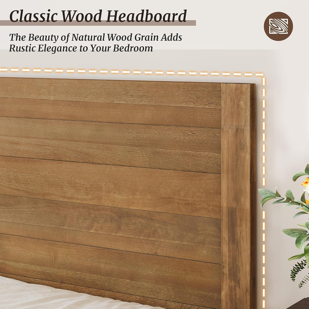 King Bed Frame and Headboard, 100% Solid Acacia Wood Platform, 800lb Heavy Duty Support with 10 Reinforced Legs