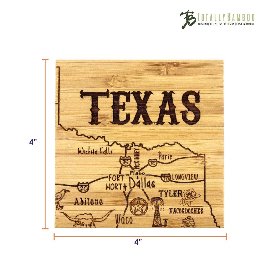 Texas State Puzzle 4 Piece Bamboo Coaster Set with Case
