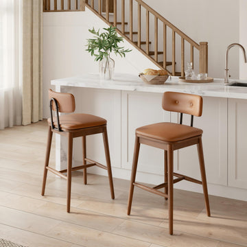 Mid Century Modern Bar Stools Set of 2, 24.8" Counter Height Bar Chairs