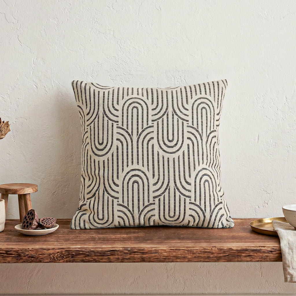 Geometric Textured Throw Pillow Cover, Modern Accent Arc Pattern Decorative Square Cushion Case for Couch Sofa