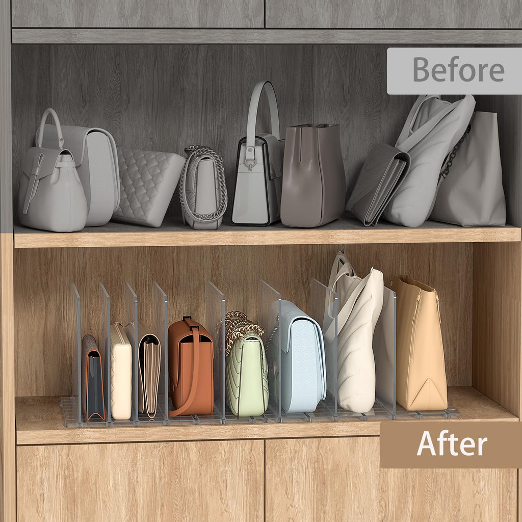 Bag & Purse Organizer for Closet: Adjustable Clear Dividers