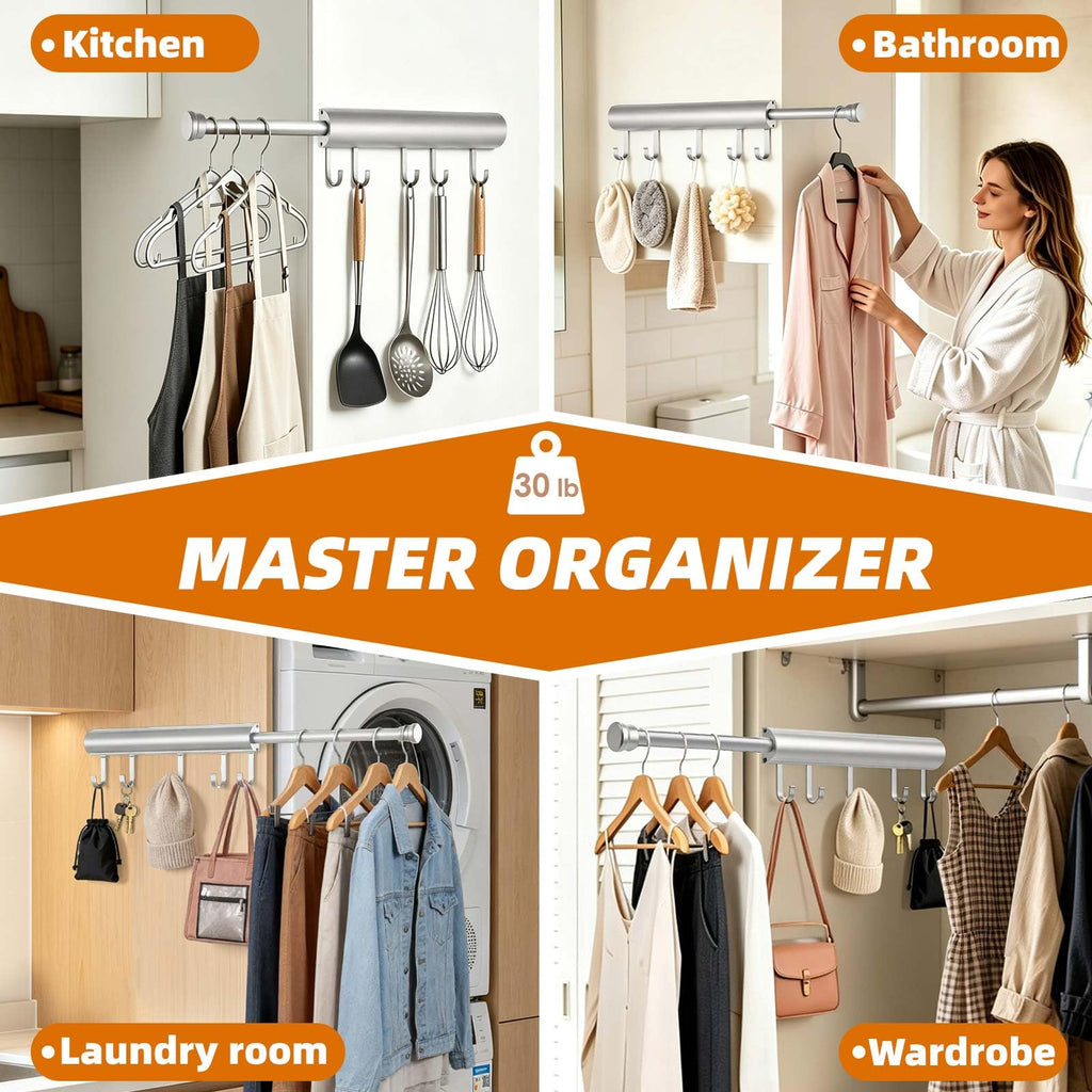 Valet Rod Closet Pull Out 12 Inch Retractable Organizer for Closet Silver