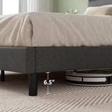 Full Piper Upholstered Platform Bed with Horizontal Paneled Headboard, Wooden Slat Support, No Box Spring Needed