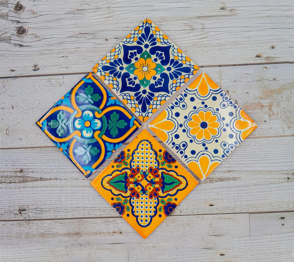 Mexican Talavera Tile Spanish Mediterranean Art Colorful 4"x4" Ceramic Hand Painted Mosaic , Wall, Mirror, Kitchen