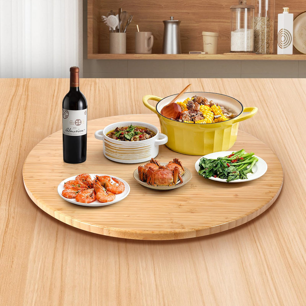 (26 Inch) Bamboo Large Lazy Susan for Dining Table Top with Heavy Duty Metal Rotating Hardware