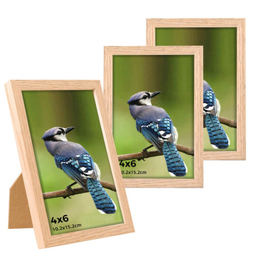4x6 Picture Frame Set of 3 Natural Solid Oak Wood Wooden Photo Collage Decor Beige Postcard Frames with Plexiglass