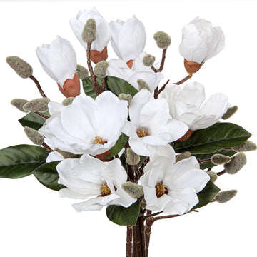 Magnolia Artificial Flowers Stems 17.7" Real Touch Branch Vase Table Centerpiece - Home Decor Fake Flowers Beige