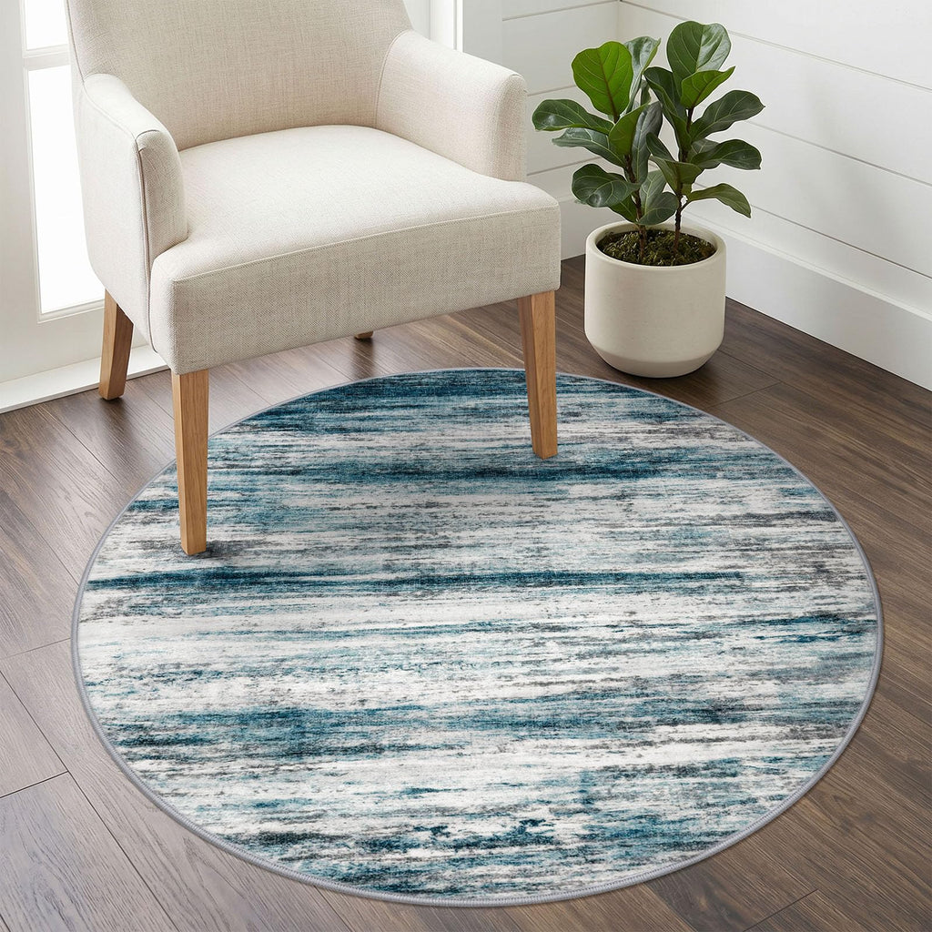 Abstract Circle Rug 3Ft Washable Kitchen Round Rug Blue
