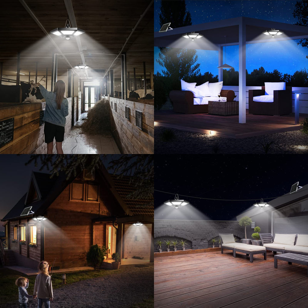 Solar Pendant Lights, Dual Head Solar Shed Lights with Motion Sensor for Outdoor, 180 LED Solar Indoor Lights with