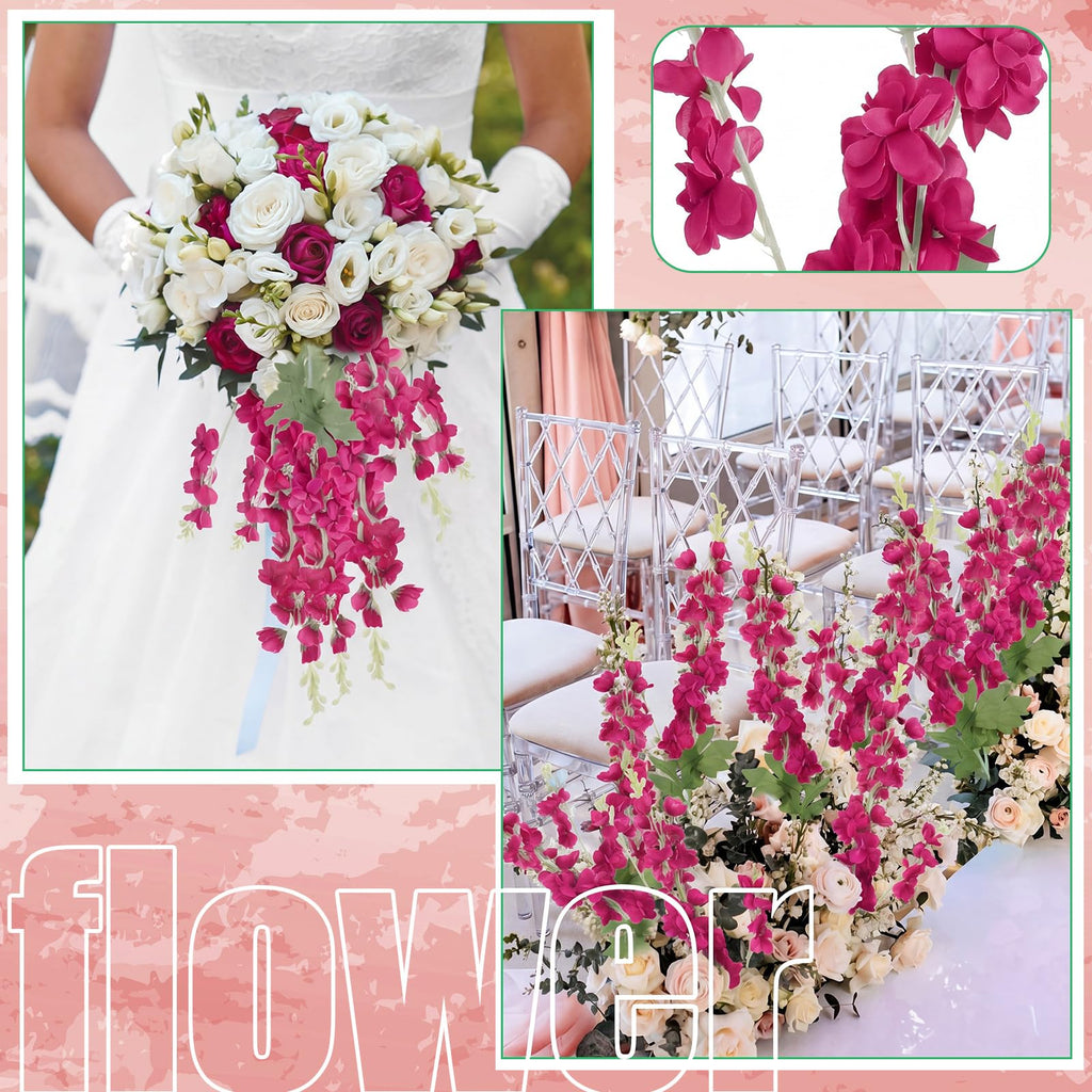 42 Pcs Rose Red Delphinium Artificial Flower Bulk, 34.25"