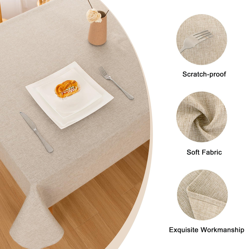 Beige Faux Linen Rectangle Tablecloth 60 x 120 Inch