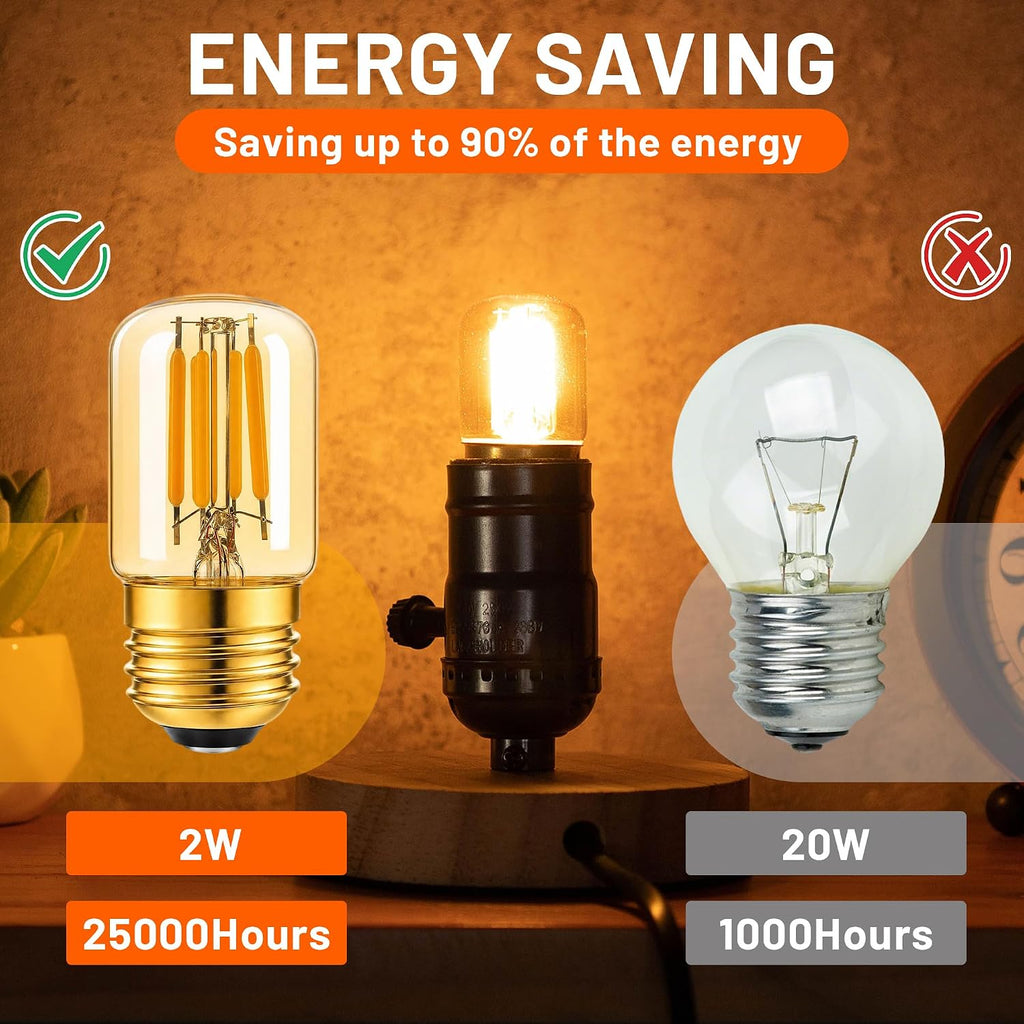 E26 2W Amber 2200K 200 LM Ultra Warm White Glow LED Bulb 2 Pack