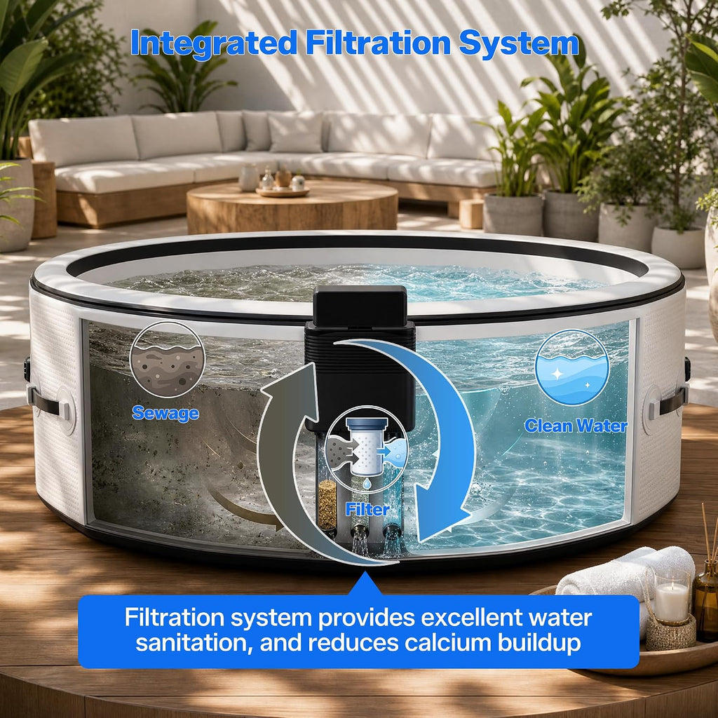 Inflatable Hot Tub 6 Person, Portable Massage Family Spa with App Control | 360° bubble massage spa ,No installation
