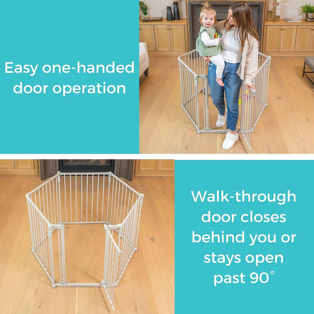 3 In 1 Metal Superyard Baby Play Yard: 6 Panel Playpen, Safety Gate, or Extra Wide Baby Fence - Encloses Up to 10