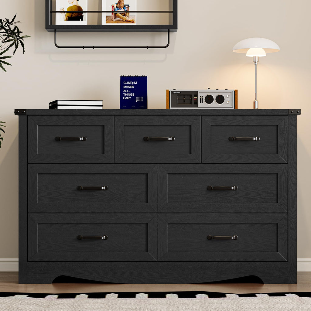 7-Drawer Dresser, Modern Wooden Chest of Drawers with Metal Handles, Anti-Tipping Design, Sturdy and Stable Storage