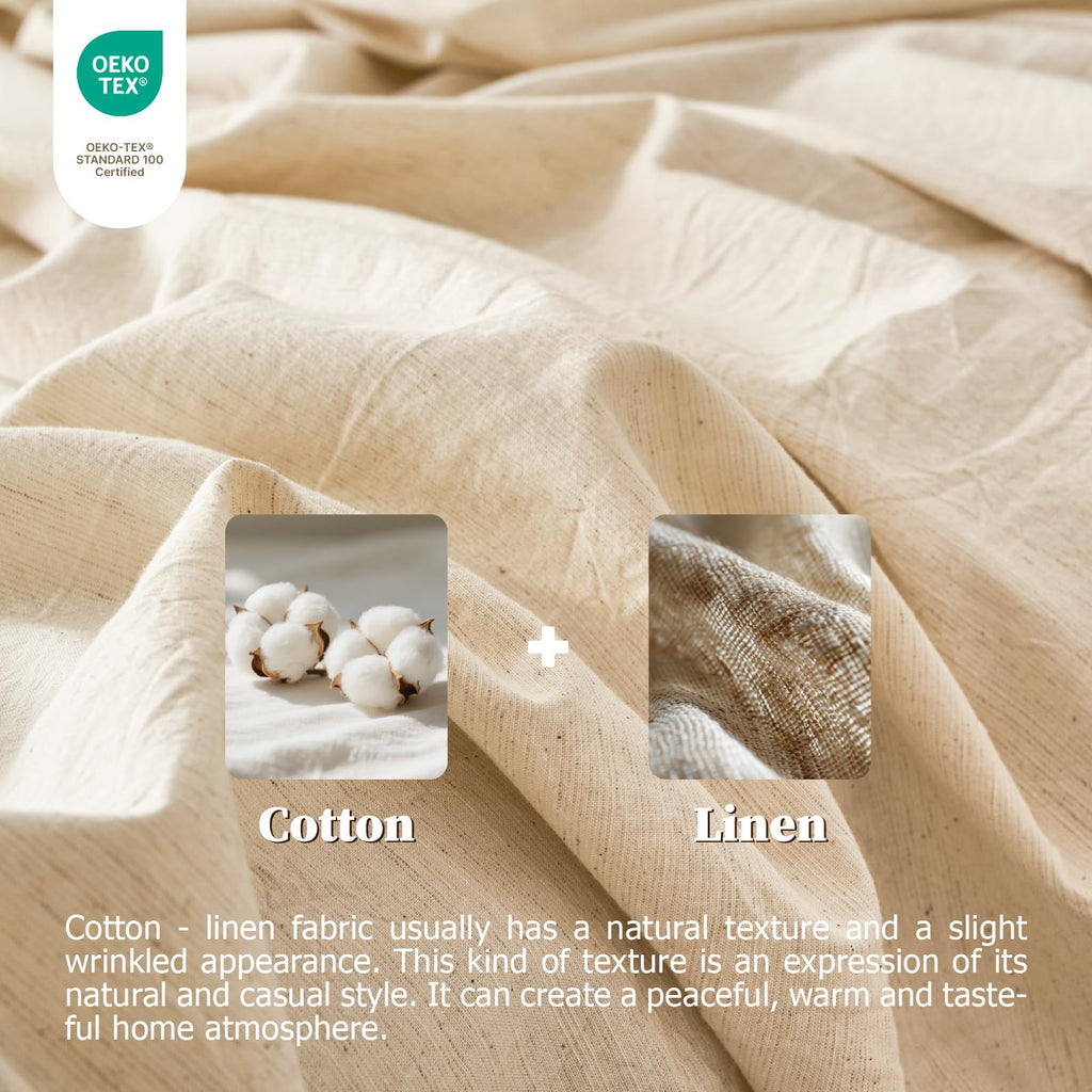 Sheets, Cotton Linen Bed Sheets, Breathable, Durable Bed Sets 18" Deep Pocket(Natural Linen)