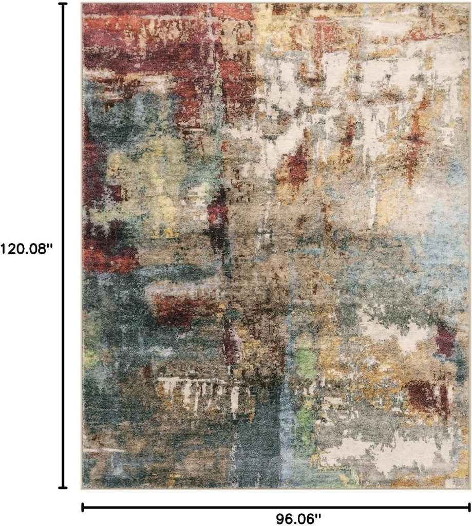 Modern Abstract Living Room Rug 8x10, Washable 8x10 Area Rugs for Bedroom Stain Resistant Non Slip, Large Red Soft