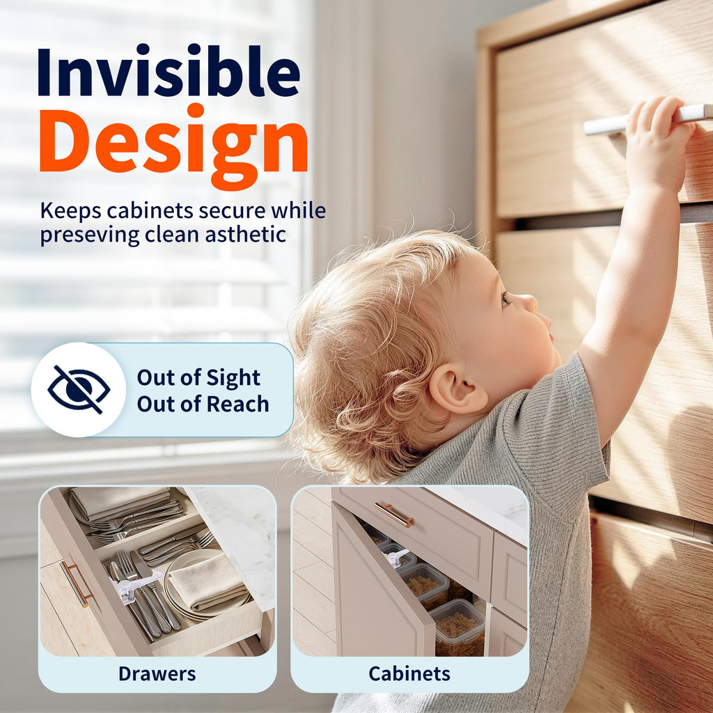 Cabinet Locks (Pro Extended - 16 Pack) - Cabinet Locks Baby Proofing