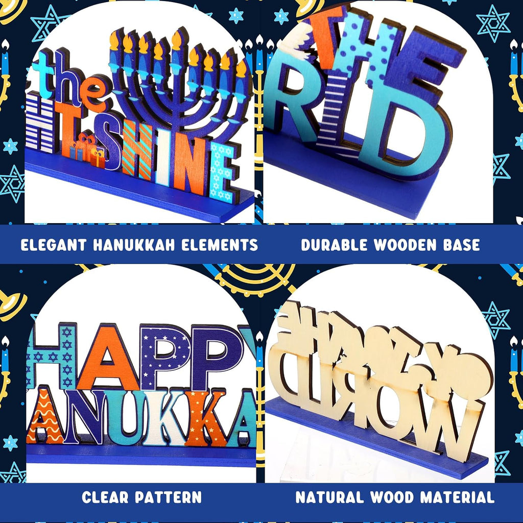 Hanukkah Table Decoration Wooden Chanukah Centerpieces - Set of 6
