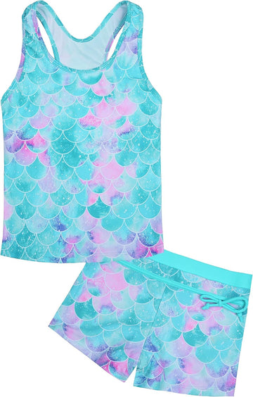 Girls Swimsuit Two Piece Tankini Swimwear with Boyshort
